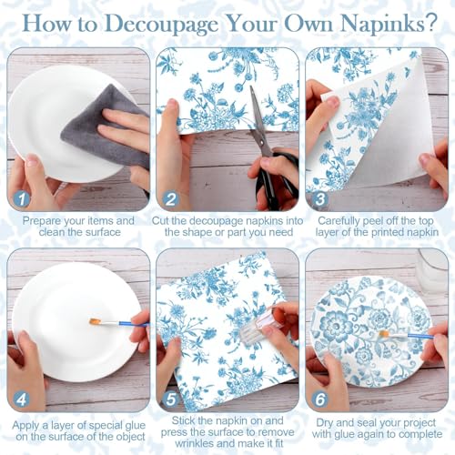 36 Pack 6 Style Light Blue Decoupage Chinoiserie Napkins (36 Count)