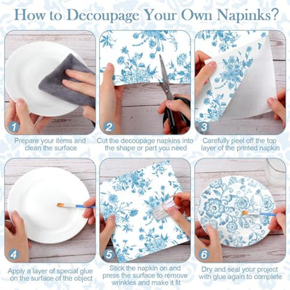 36 Pack 6 Style Light Blue Decoupage Chinoiserie Napkins (36 Count)
