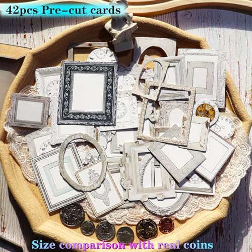 Vintage Junk Journal Items Kit Pre Cut Paper Cards Cutout Cardstock Art Aesthetic Decor Hollow Out Craft Elements Small Embellishments Supplies for Adults Scrapbook Pack
