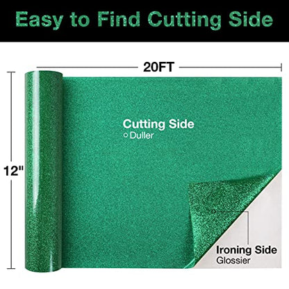 Green Glitter HTV Heat Transfer Vinyl Roll 12 inch x 20 ft Iron on Vinyl for T Shirts Crafts Bulk St. Patrick's Day Decor