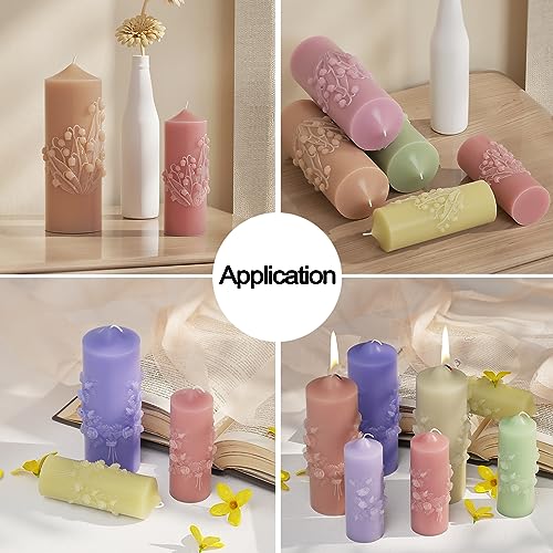 Rose Lily of The Valley Flower Pillar Candle Molds 4pcs