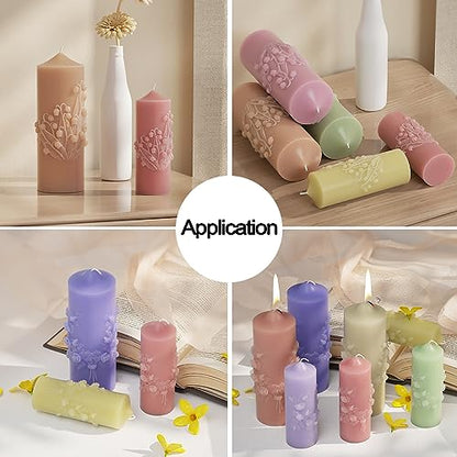 Rose Lily of The Valley Flower Pillar Candle Molds 4pcs