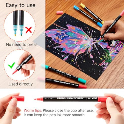 80 Colors Dual Tip Acrylic Paint Markers (80 Count)