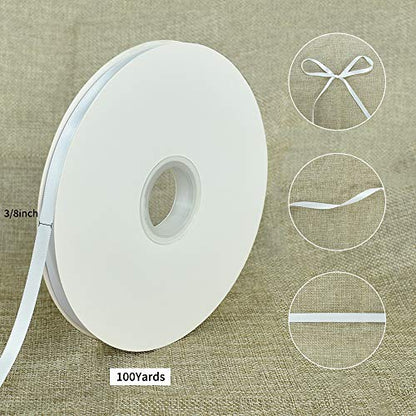 100yds 3 8 Inch White Satin Ribbon for Craft Gifts Wrapping (300 Foot)