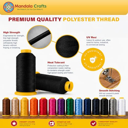 Black White Tex 90 Upholstery Polyester Heavy Duty Thread