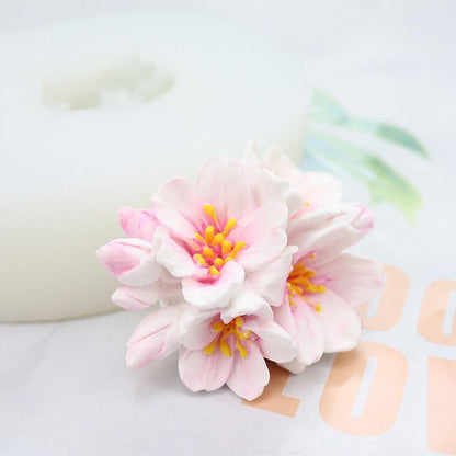 3D Cherry Blossom Candle Mold Scented Candles Flower Silicone Molds for Resin DIY Epoxy Gypsum Crafts Handmade Soap Candle Making Supplies Chocolate Pastry Fondant Cake Decoration Floral Silicone Mold