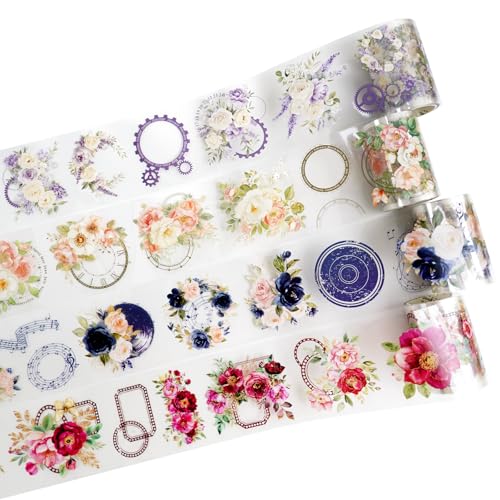 4 Rolls Vintage Floral PET Tape for Scrapbook Journaling (4 Count)