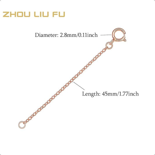 ZHOU LIU FU 18K/750 Real Rose Gold Extender for Necklace Bracelet Anklet Extenders for Jewelry Gold Extension for Women Men Durable Adjustable Chain Accessories 1.77Inch/4.5cm KI216430
