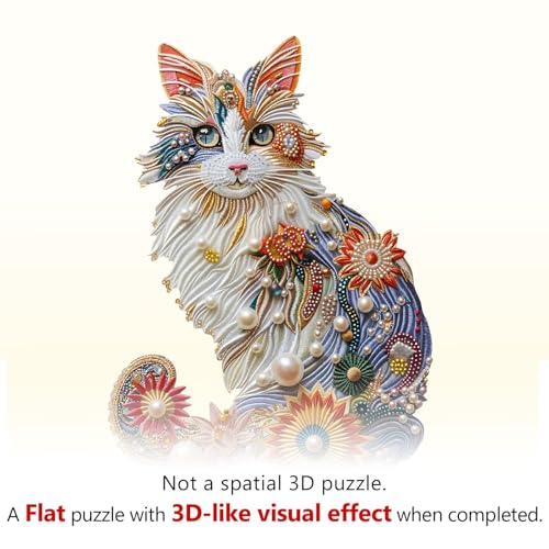 Pearl Flower Cat Puzzles Adults Gifts for Women Men Wooden 160 Pieces 13.4 x 9.2in