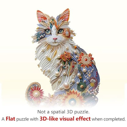 Pearl Flower Cat Puzzles Adults Gifts for Women Men Wooden 160 Pieces 13.4 x 9.2in