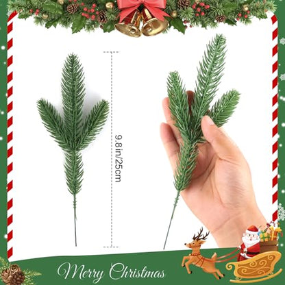 50 Pcs Artificial Pine Branches Christmas Greenery Plants Pine Needles DIY Cedar Picks and Sprays Accessories for Christmas Garland Wreath Craft and Home Decor (50 Count)