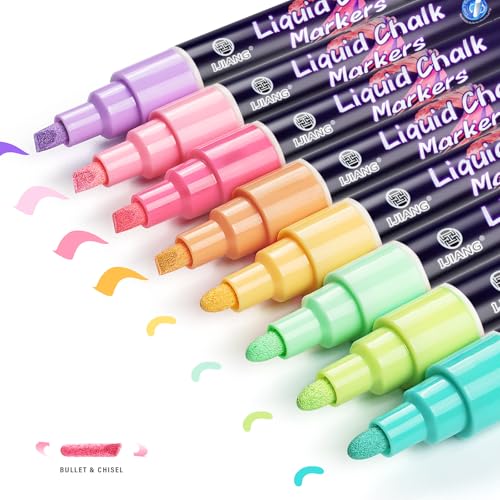 Chalk Markers 8 Pastel Colors Set for Blackboard & Glass Surfaces (8 Count)