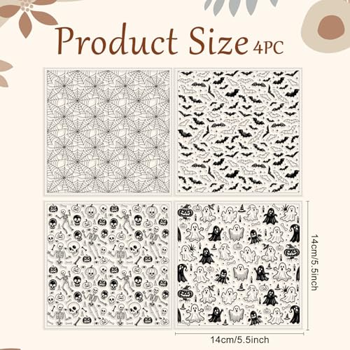 4 Pcs Polymer Clay Texture Sheets Ghosts Silicone Texture Stamp Skeletons Clay Texture Mat Modeling Pattern Pad Sheets for Jewelry and Earrings Tools