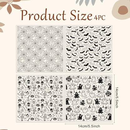 4 Pcs Polymer Clay Texture Sheets Ghosts Silicone Texture Stamp Skeletons Clay Texture Mat Modeling Pattern Pad Sheets for Jewelry and Earrings Tools