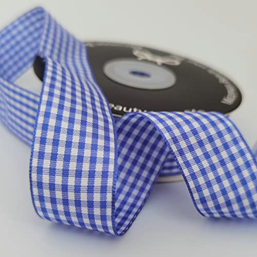 Blue and White Gingham Ribbon Plaid Ribbon 25 Yards Each Roll 100% Polyester