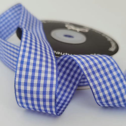 Blue and White Gingham Ribbon Plaid Ribbon 25 Yards Each Roll 100% Polyester