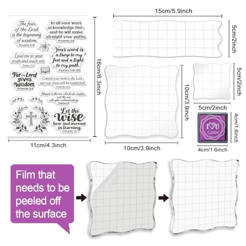 6Pcs Christian Bible Verse Clear Stamps for Card Making Easter Blessing 20 Craft Ink Pad 3 Acrylic Stamp Block Silicone Stamp with Greeting Words Rubber Stamps for Crafting DIY Scrapbooking (29 Count)