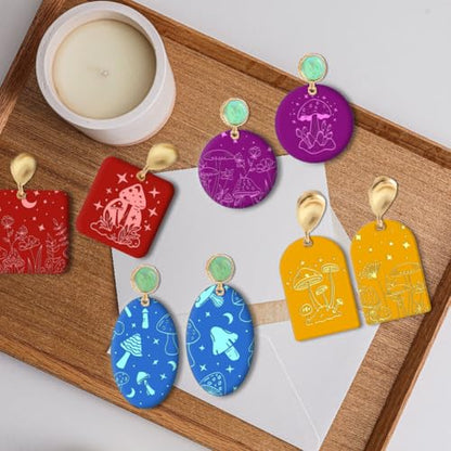 Polymer Clay Texture Sheet Mushrooms Silicone Texture Stamp Stars Flowers Clay Texture Mat Modeling Pattern Pad Polymer Clay Tools for Jewelry Earring Making DIY Craft