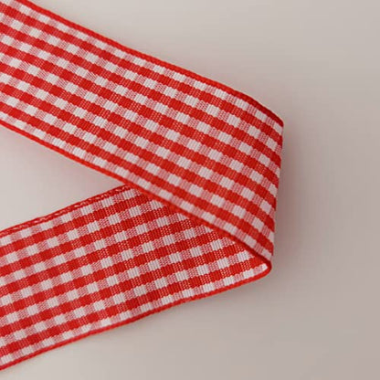 1 Inch Red and White Woven Edge Gingham Ribbon 25 Yards Each Roll 100% Polyester (75 Foot)
