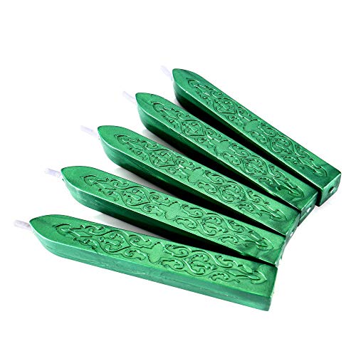 5Pcs Metallic Green Sealing Wax Sticks with Wick for Wax Seal Stamp (5 Count)