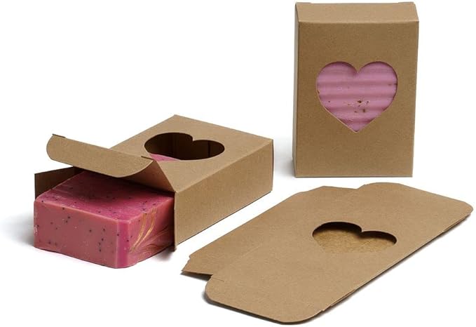 Heart Window Boxes – 50 Pack Kraft (2 3/4" x 3 13/16" x 1 4/16") Recyclable Packaging for Handmade Soap, Rustic Artisan Packaging, Weddings & Craft Fair Favors – Made in USA Small Business