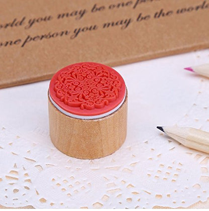 6 Pieces Floral Pattern Round Wooden Rubber Stamp for Scrapbooking (6 Count)