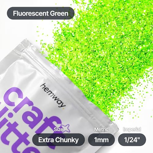 Craft Glitter Fluorescent Green 100g Extra Chunky Glitter (100 grams)