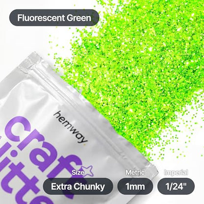 Craft Glitter Fluorescent Green 100g Extra Chunky Glitter (100 grams)