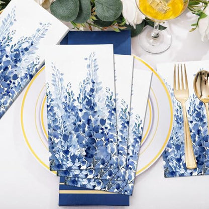 60 Pack 3 Styles Blue Floral Napkins for Decoupage Toile Napkins Flower Cocktail Decorative Paper for Birthday Party Beautiful Gorgeous