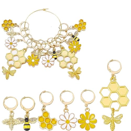 1 Box 12Pcs Bee Charms Knitting Stitch Markers Cute Removable Clip on Bracelets Charm Daisy Flowers Charms Lobster Claw Clasps Crochet Stitch Markers for DIY Knitting and Crocheting Sewing