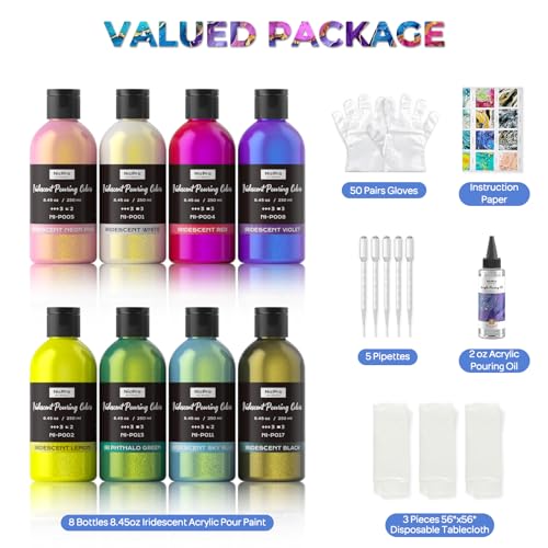 8 Colors Iridescent Metallic Acrylic Pour Paint Supplies Kit 8.45oz (67.6 Fl Oz)