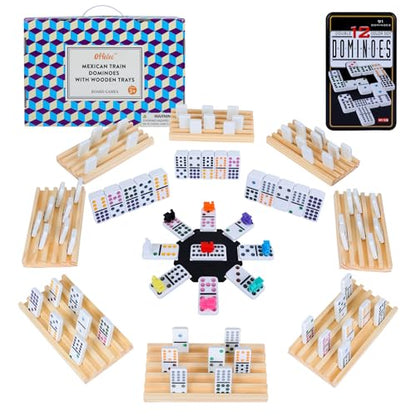 Mexican Train Dominoes Set with 8 Wooden Holders