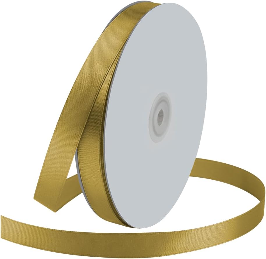 5/8" Wide x 100 Yards Single Face Polyester Satin Ribbon, Satin Ribbon for Crafts, Gift, Hair Bows, Wedding Party Decoration, Bow Making & Other Projects (Golden) - Crafty Corner