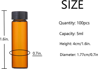 5ml Amber Small Glass Vials 100pcs with Screw Caps(100pcs)