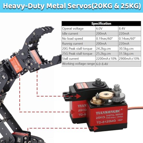 6 Axis Metal Robot Arm Kit with Joystick Control for Arduino Programming DIY Robotics Arm for STEM Learning