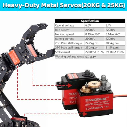 6 Axis Metal Robot Arm Kit with Joystick Control for Arduino Programming DIY Robotics Arm for STEM Learning
