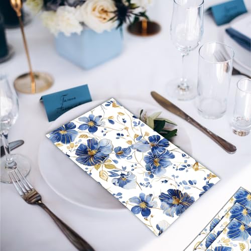 60 Pack 3 Styles Blue Floral Napkins for Decoupage Toile Napkins Flower Cocktail Decorative Paper for Birthday Party Beautiful Gorgeous