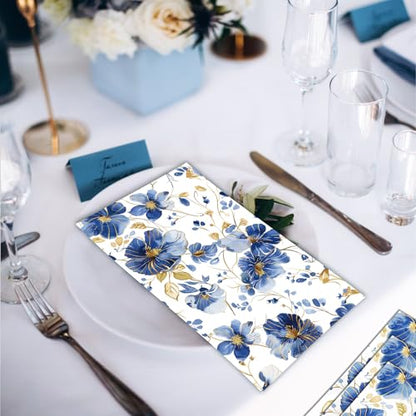 60 Pack 3 Styles Blue Floral Napkins for Decoupage Toile Napkins Flower Cocktail Decorative Paper for Birthday Party Beautiful Gorgeous