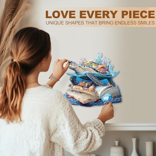 Story Turtle Puzzles Book Coral Seashells Ocean Sea Puzzle Adults Gifts for Women Men Wooden 90 Pieces 8.5 * 7.8in