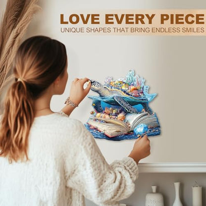 Story Turtle Puzzles Book Coral Seashells Ocean Sea Puzzle Adults Gifts for Women Men Wooden 90 Pieces 8.5 * 7.8in