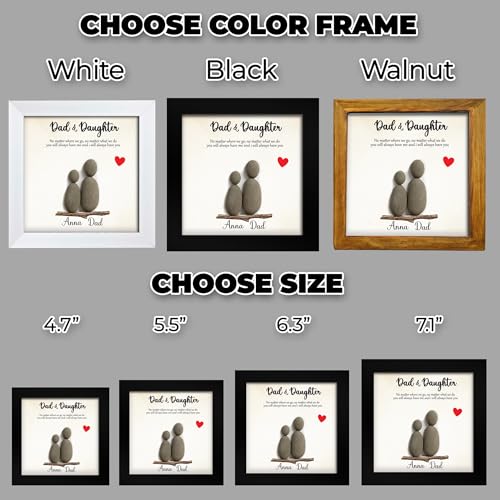 Personalized Dad Pebble Wooden Frame with Ornament Custom Father & Daughter Natural Stone with Meaningful Quote Best Dad Ever Gifts Fathers Day for Father Grandpa Family Keepsake Plaque for Family