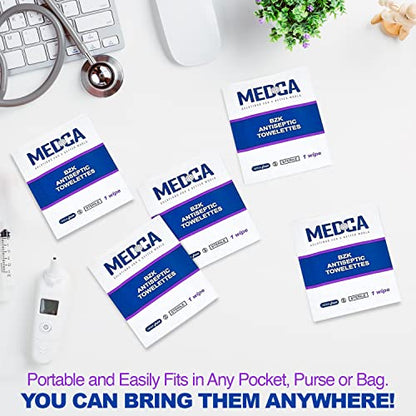Hand Wipes – (Pack of 300) Benzalkonium Chloride Swabs Individual BZK Single-Use Packets by MEDca (300 Count)