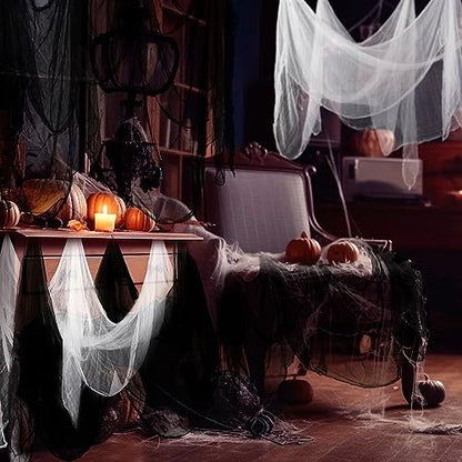 Halloween Cheese cloth 27.56 x 295.28 Inch White Black Cheesecloth Roll for Crafts Large Cotton Muslin Gauze Fabric for Halloween Outdoor & Indoor Spooky Decoration