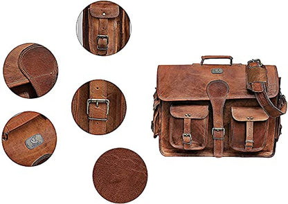 DHK 16 Inch Vintage Handmade Leather Messenger Bag Laptop Briefcase Computer Satchel Bag for Men & Women