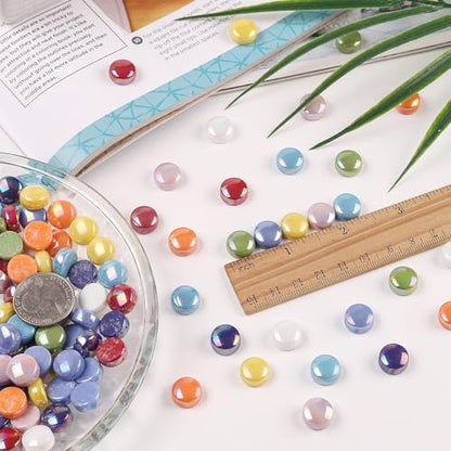 200g Iridescent Round Glass Mosaic Tiles for Crafts Bulk (7.05 Ounce)