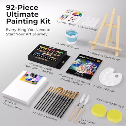 92PCS Acrylic Paint Canvas Set for Adults with 48 Paint for Artist (92 Count)