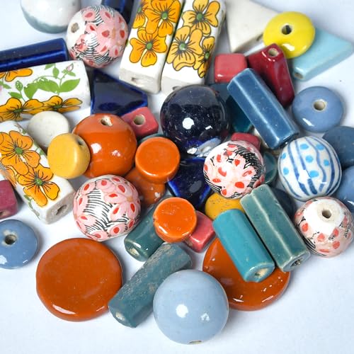 Ceramic Beads Assorted Colors and Shapes (50 Count)
