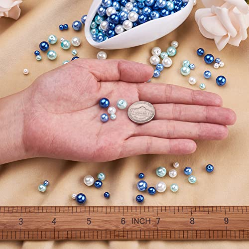 1840Pcs 4/6/8mm Glass Pearl Beads Multi Colors Round Spacer Pearlized Beads for DIY Craft Jewelry Making, Mixed Blue & White (1840 Count)