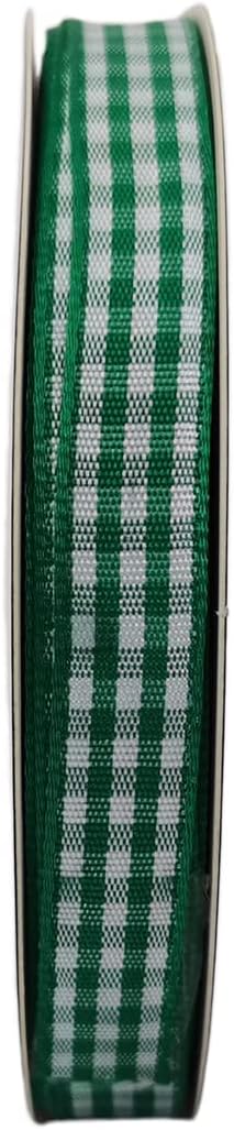 Green Gingham Plaid Checked Christmas Ribbon 25 Yard Each Roll 100% Polyester (3/8", Green) - Crafty Corner