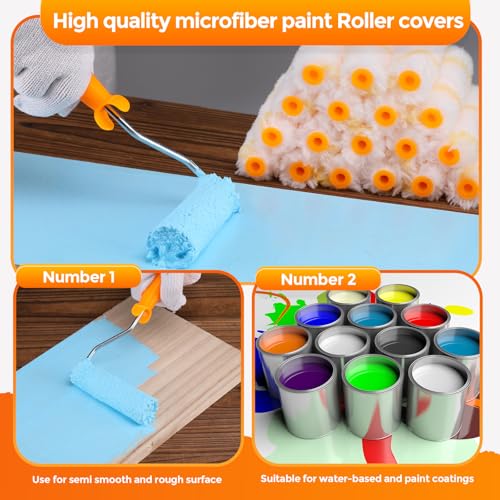 160 Pcs 4 Inch Paint Roller Covers with 2 Holder Microfiber Mini Small Paint Roller Kit for Painting Walls House Home